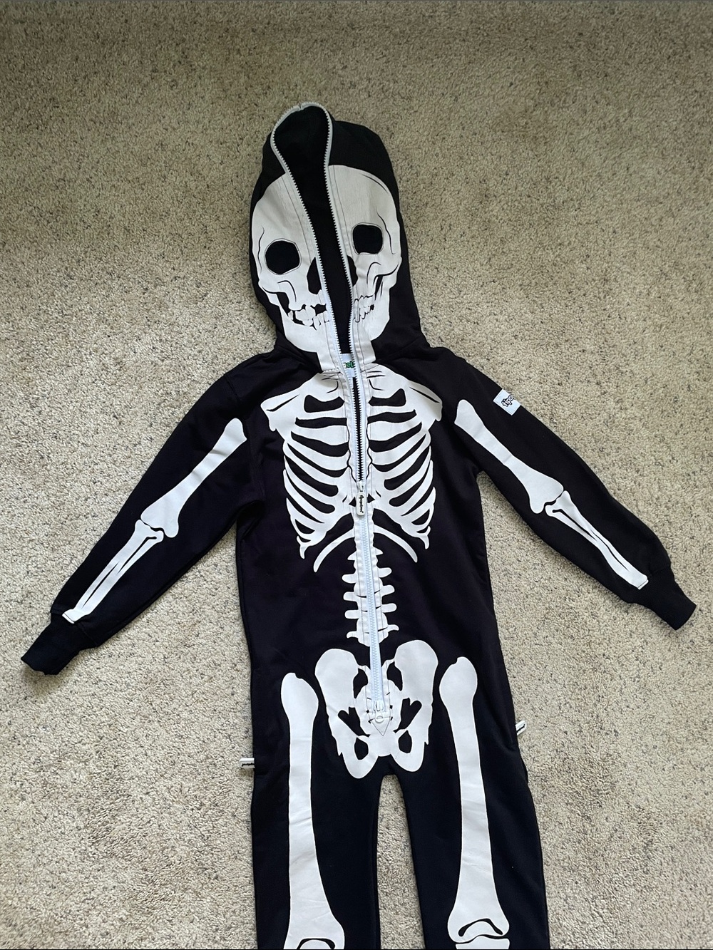 Tipsy Elves Black & White Kids Skeleton Hooded Jumpsuit, sz youth M